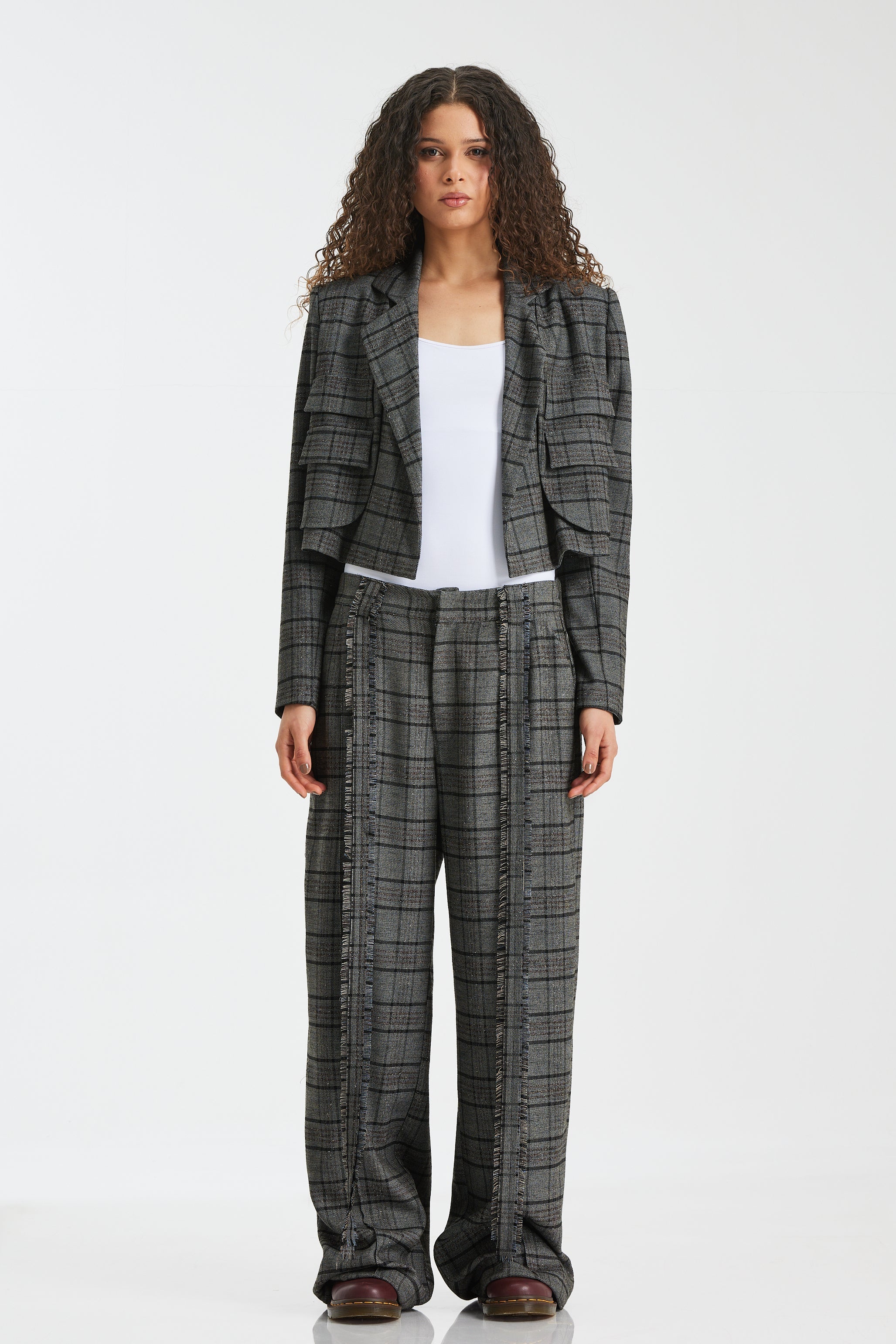 Wool Checker Flying Straps Pants