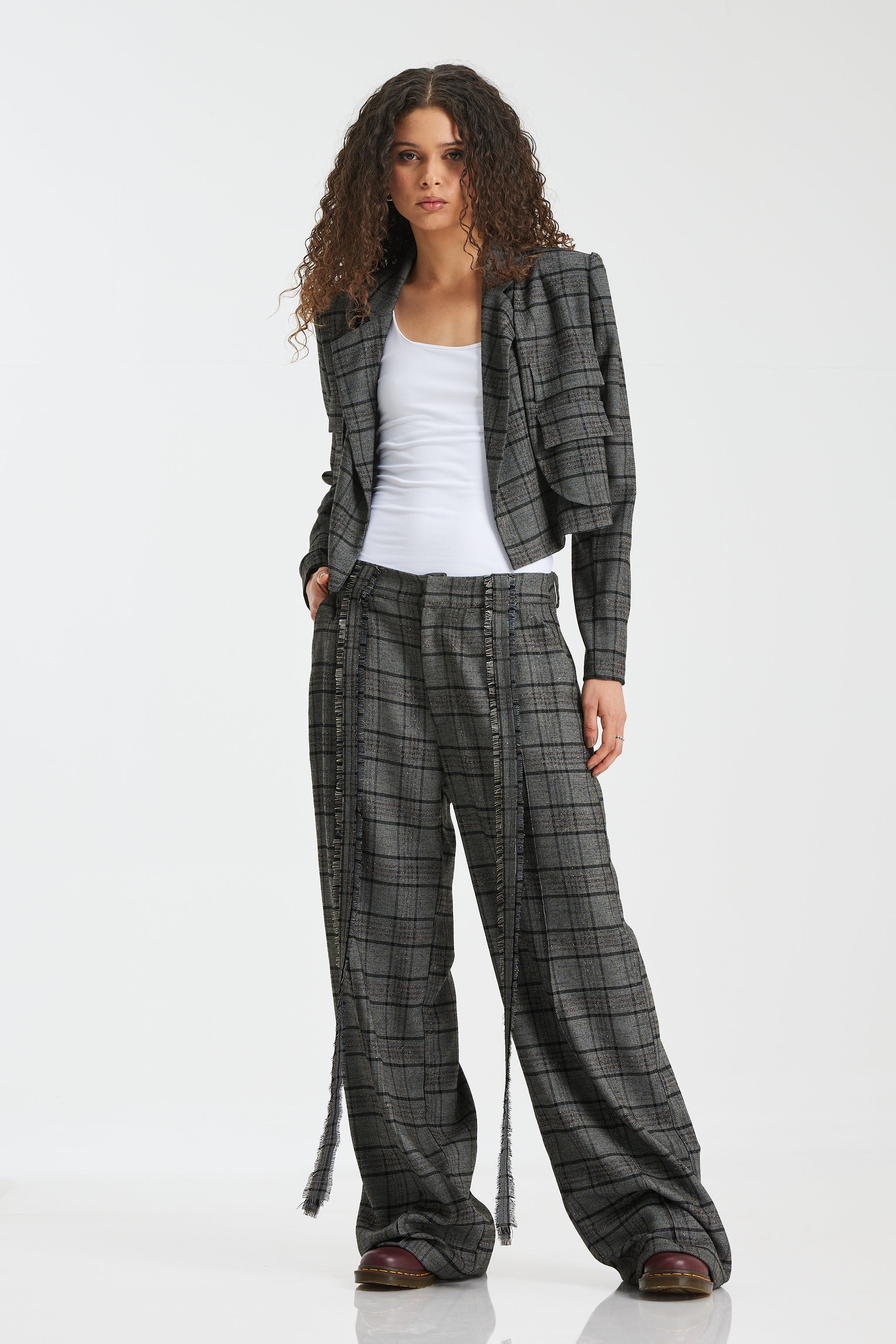 Wool Checker Flying Straps Pants