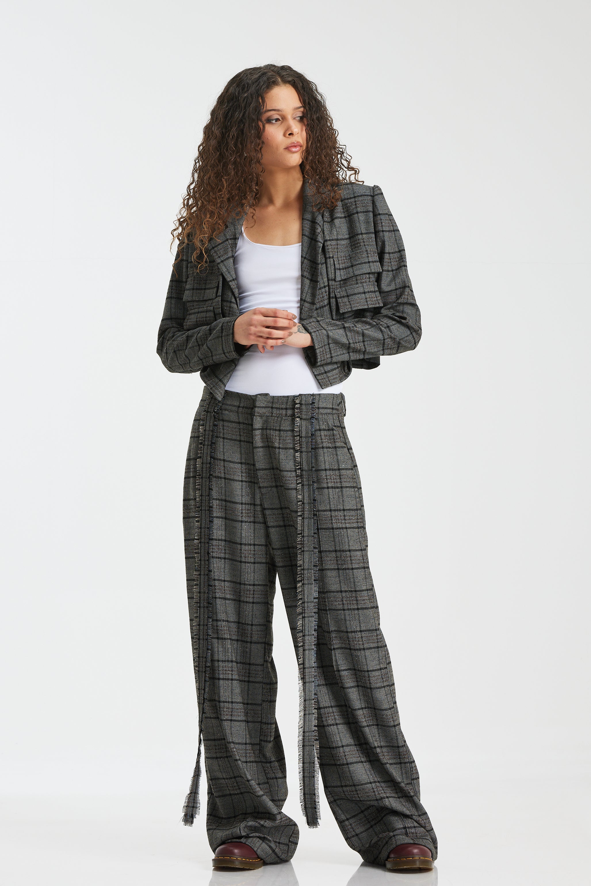 Wool Checker Flying Straps Pants
