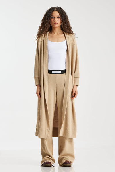 Ribbed Midi Cardigan In Beige