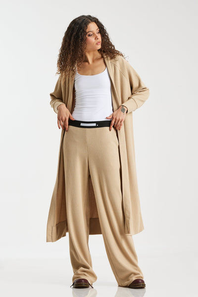 Ribbed Midi Cardigan In Beige