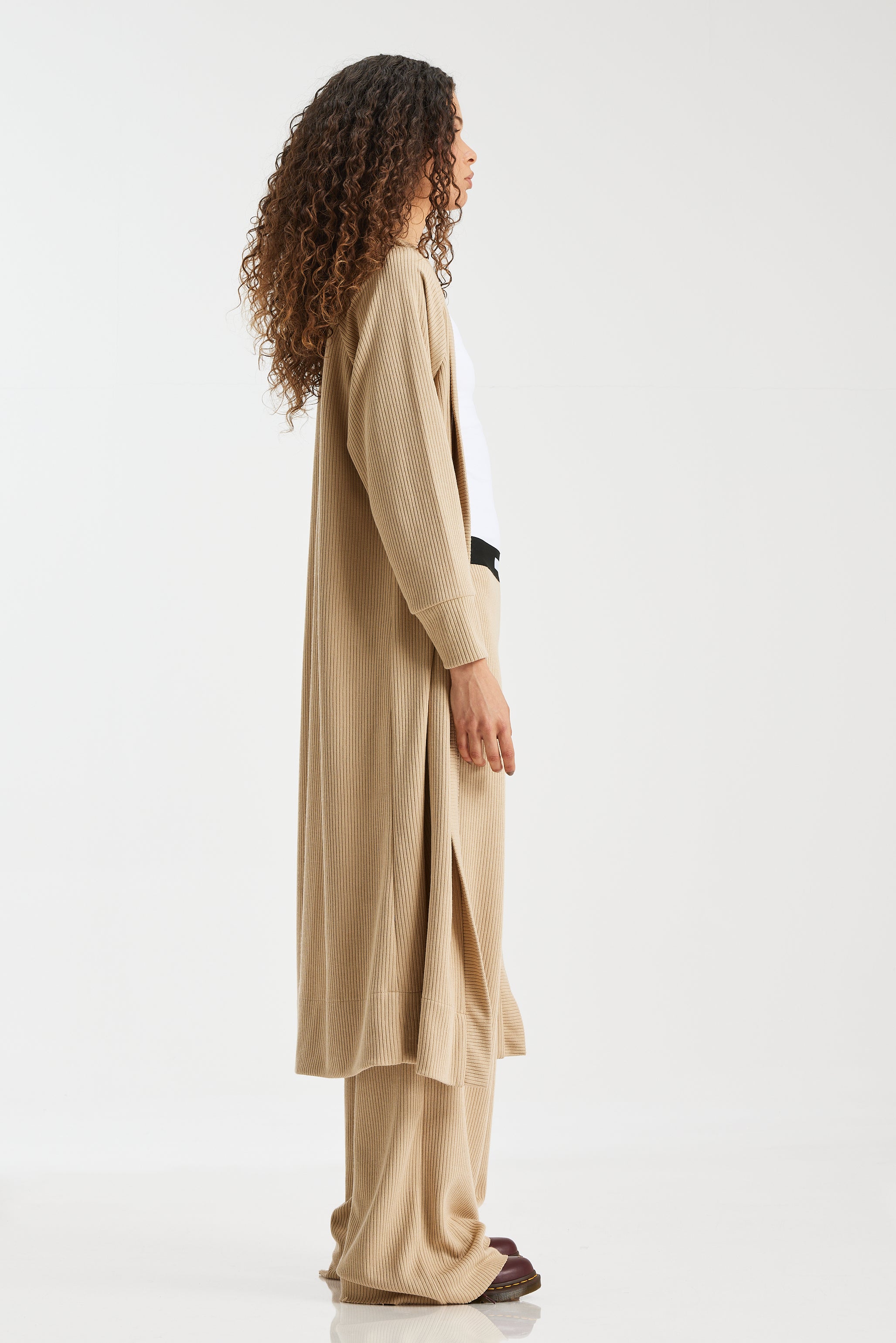 Ribbed Midi Cardigan In Beige