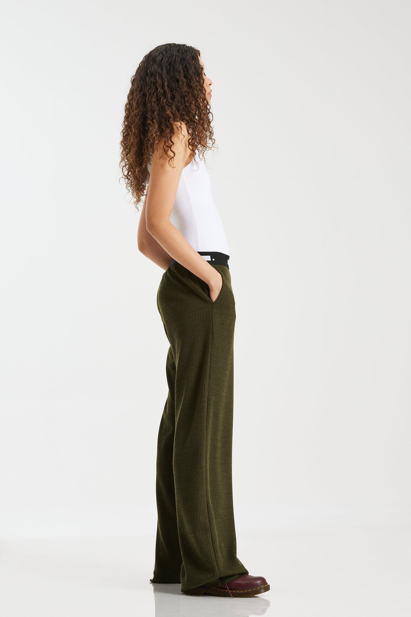 Knitted Wide Leg In Olive