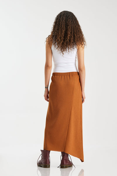 Knitted Ribbed Midi Skirt In Camel