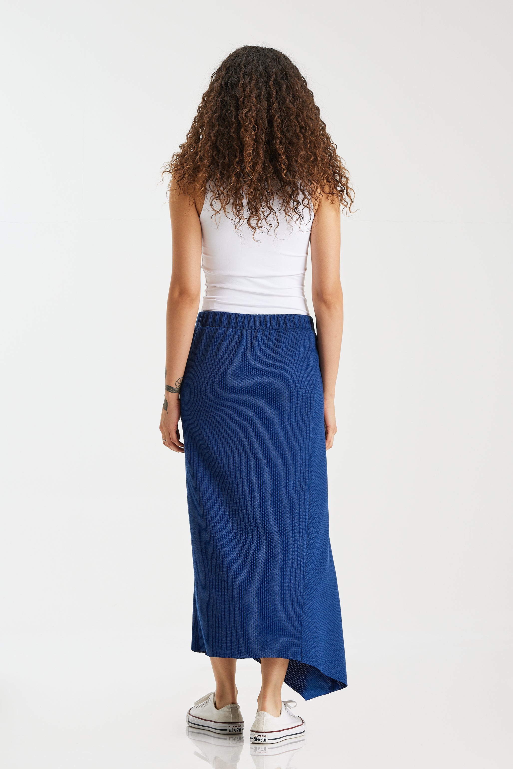 Knitted Ribbed Midi Skirt In Blue