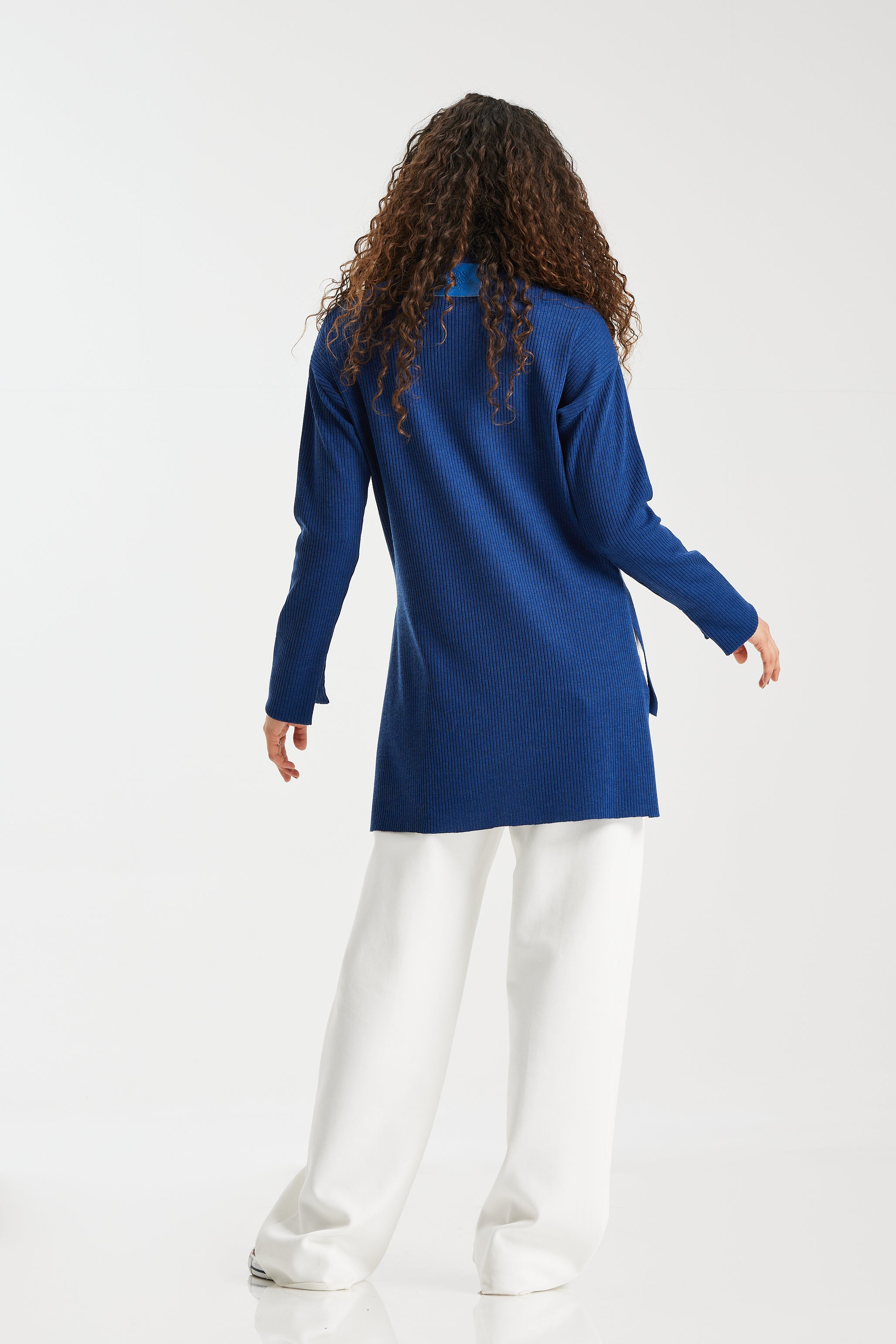 High Low Ribbed Sweater In Blue