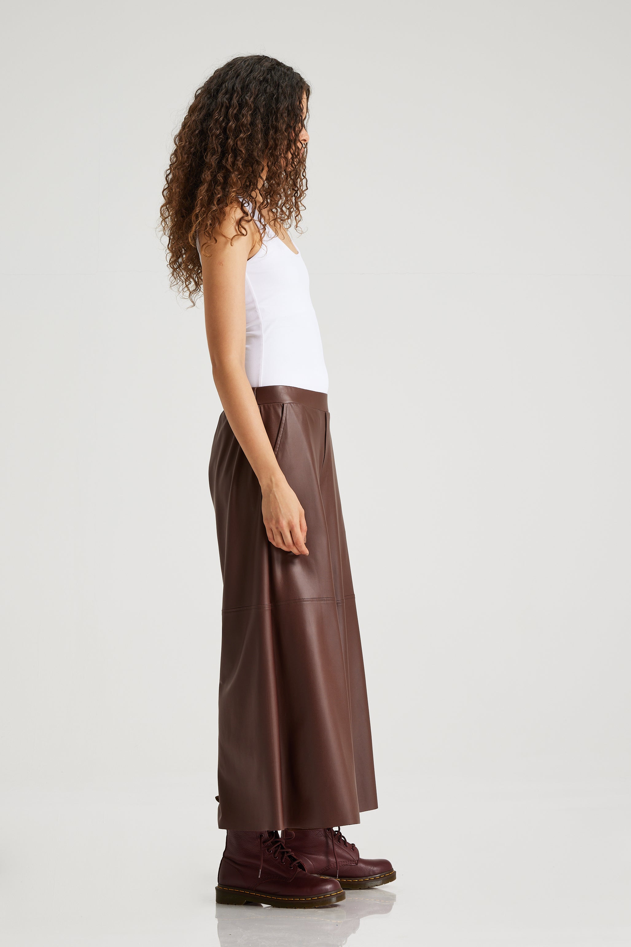 Cropped Wide Leg Brown Soft Leather Pants