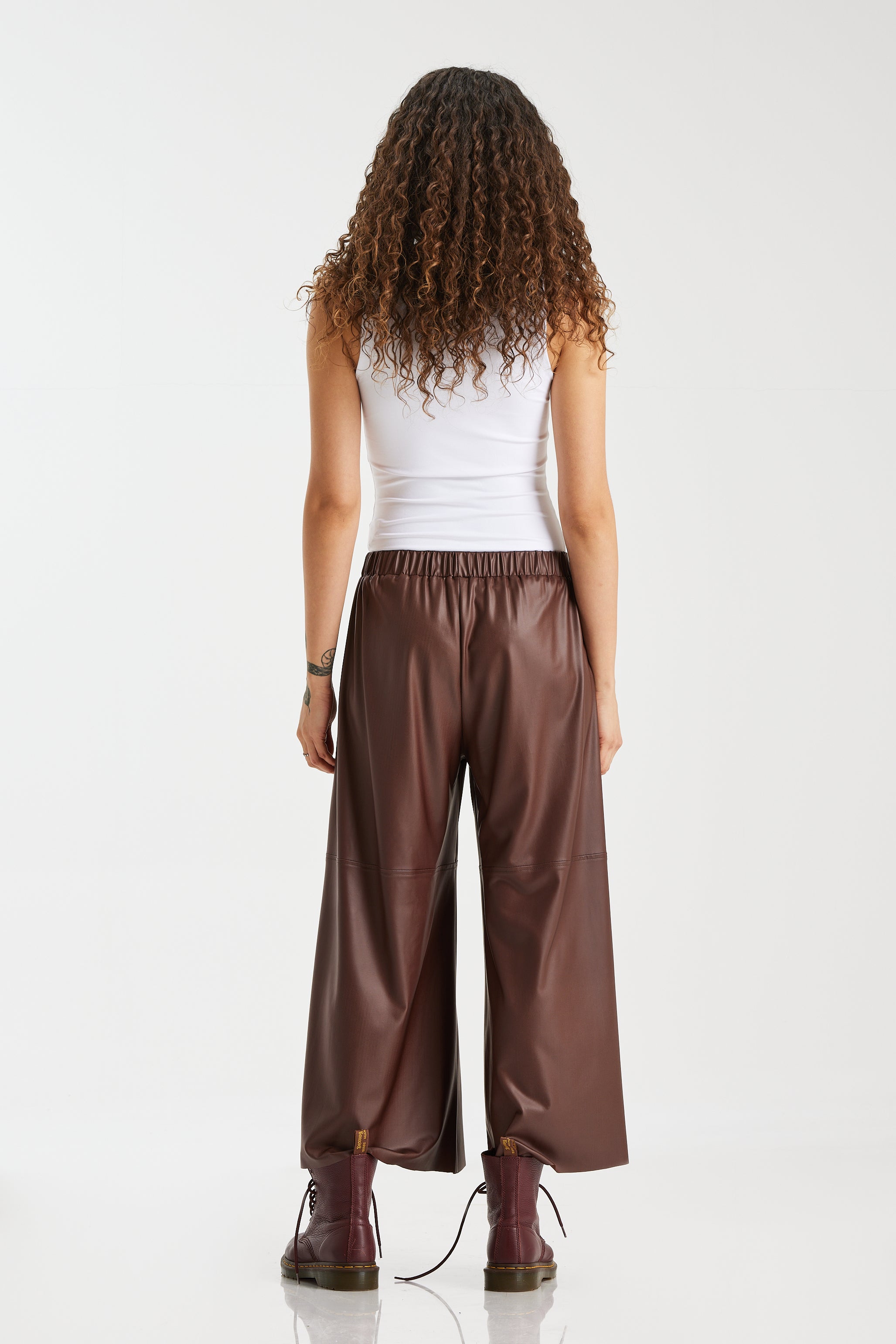 Cropped Wide Leg Brown Soft Leather Pants
