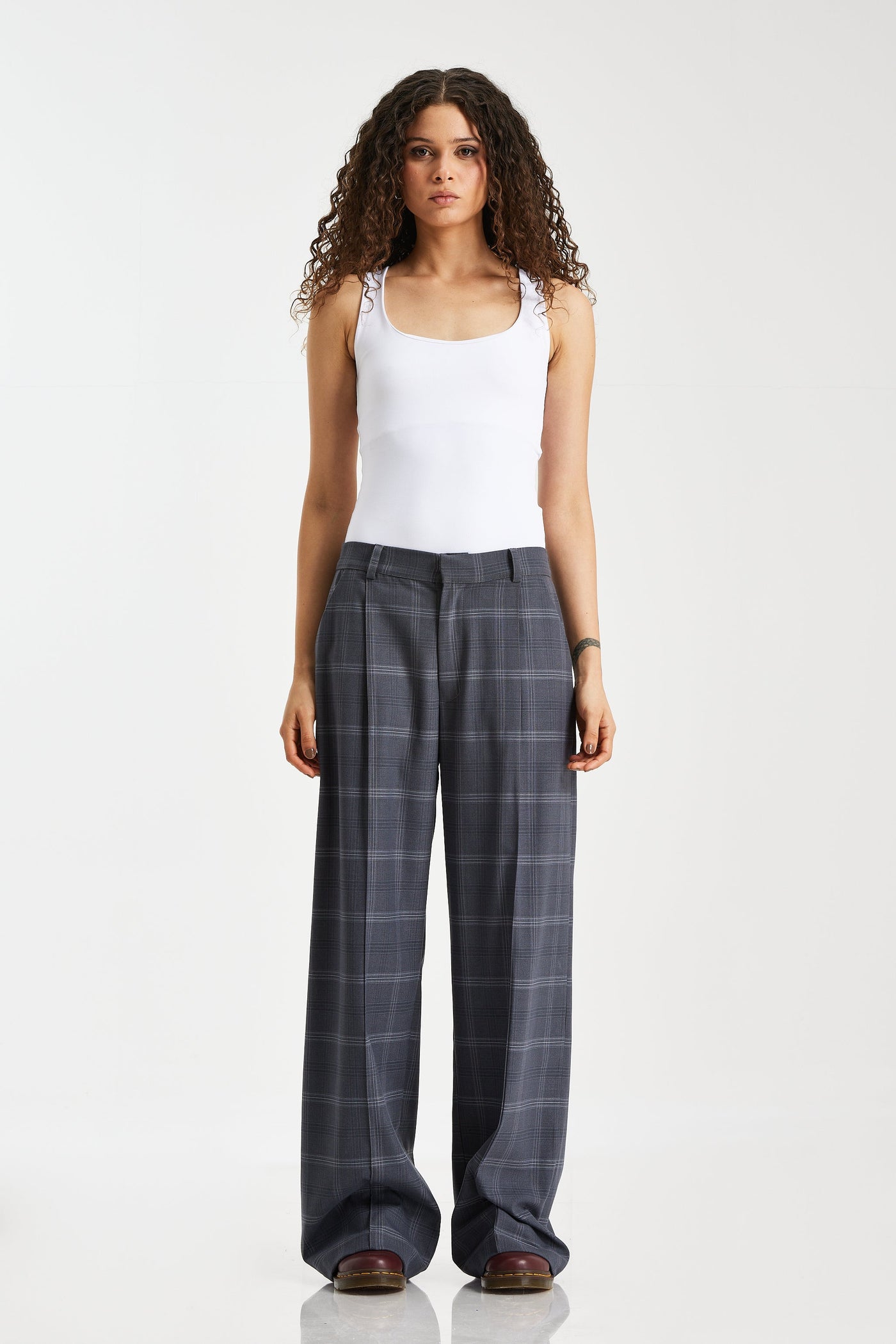 Wide Leg Checker Suit Pants