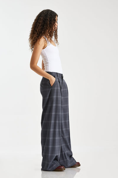 Wide Leg Checker Suit Pants