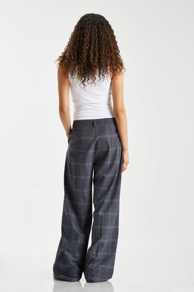 Wide Leg Checker Suit Pants