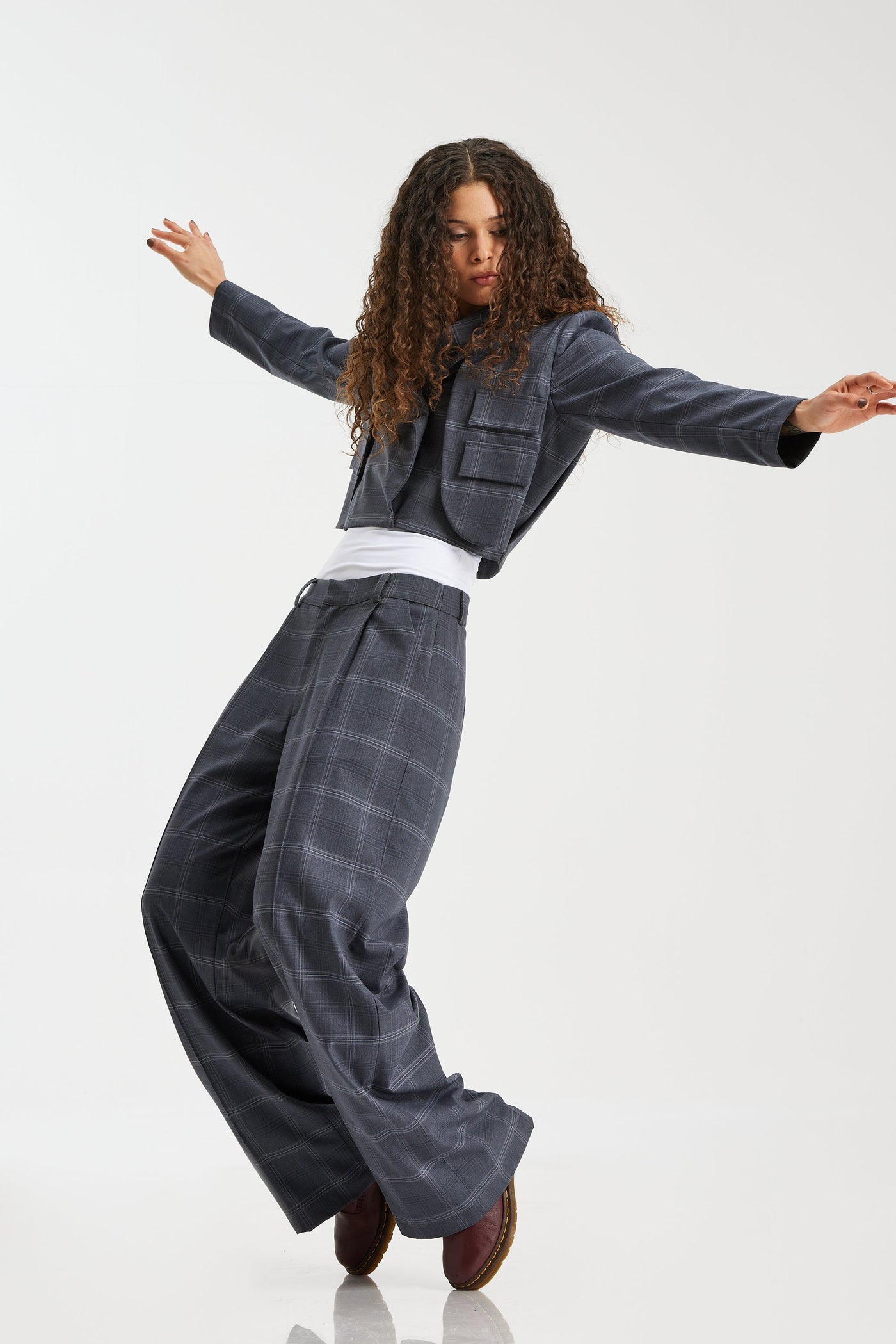 Wide Leg Checker Suit Pants