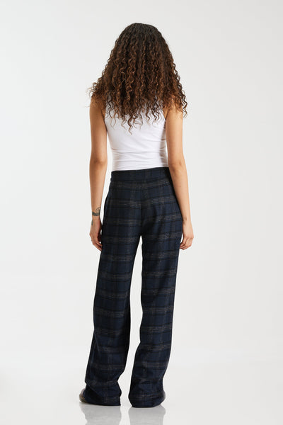 Wool Checker Front Fringes Pants