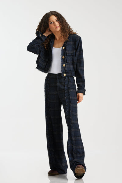 Wool Checker Front Fringes Pants