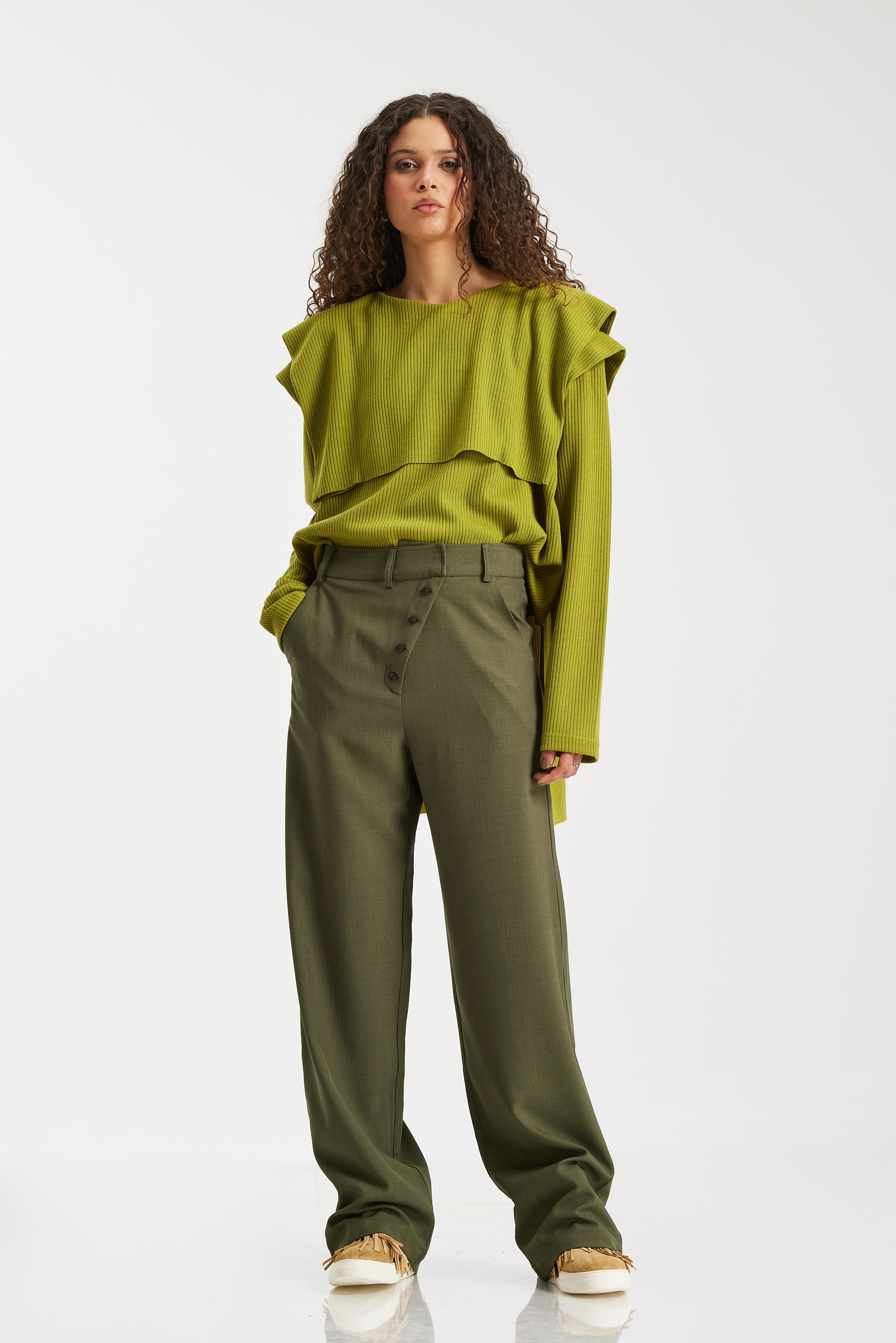 Ribbed double layer sweater in apple green