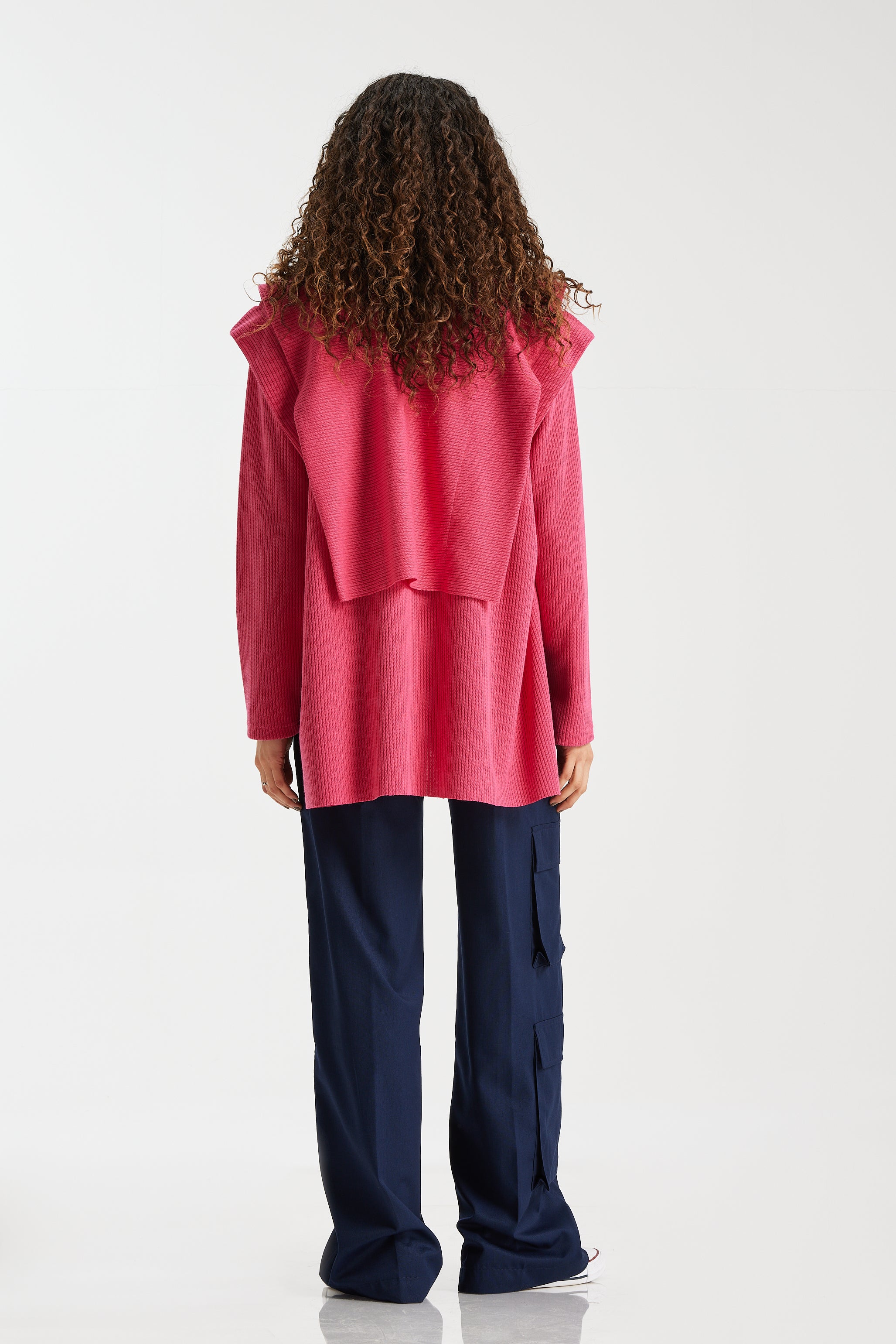 Ribbed double layer sweater in fuchsia