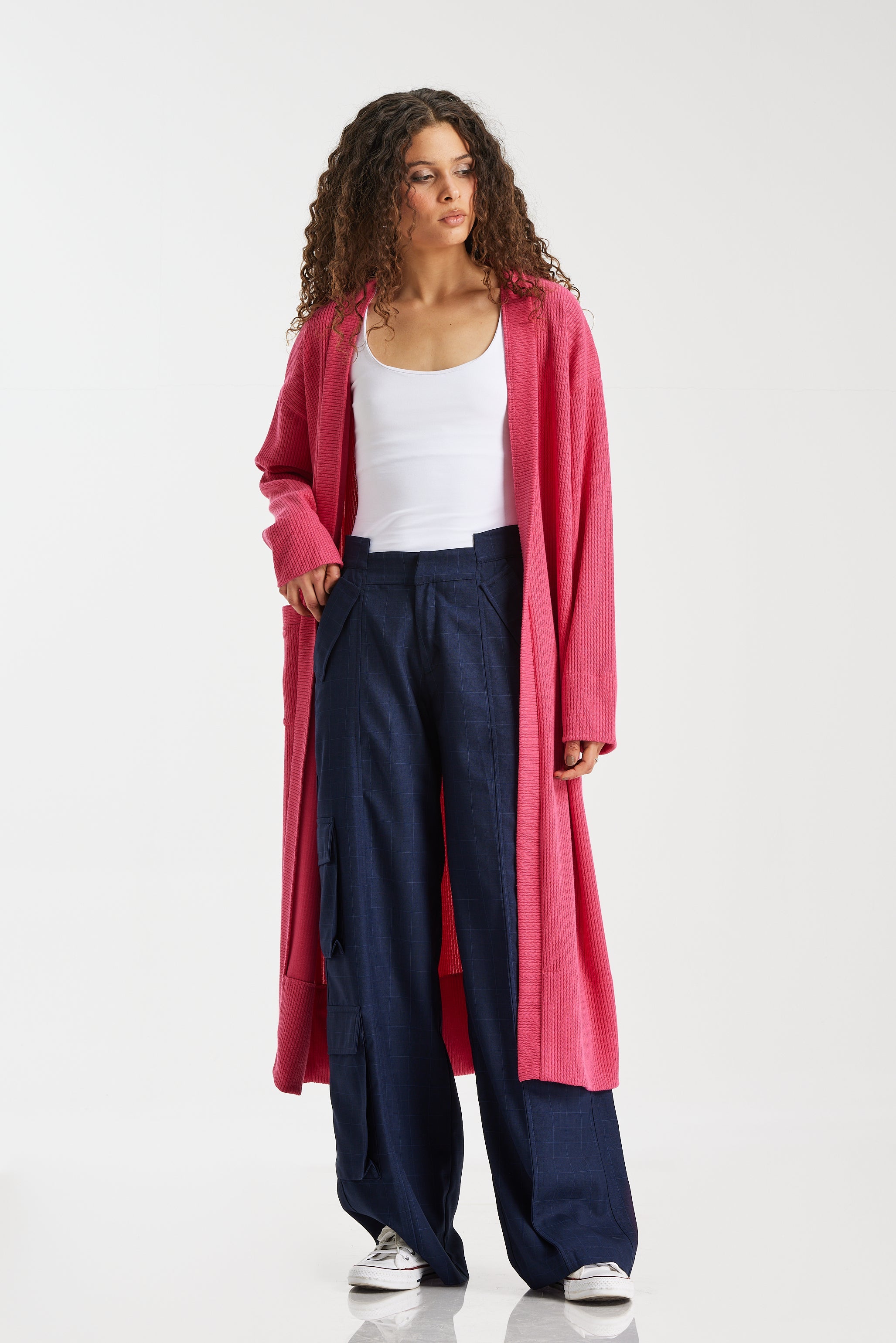 Midi One Pocket Cardigan In Fuchsia