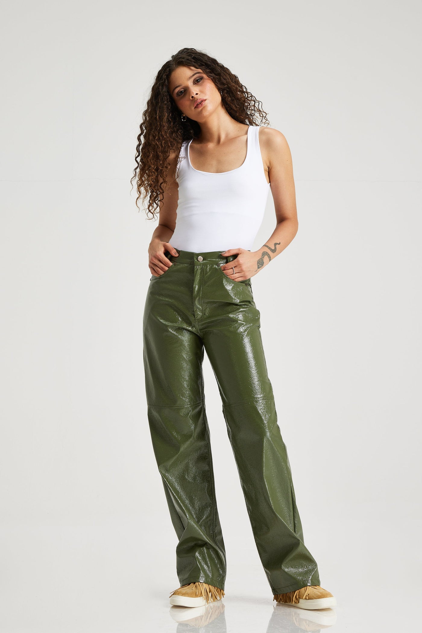 Olive Leather Pants