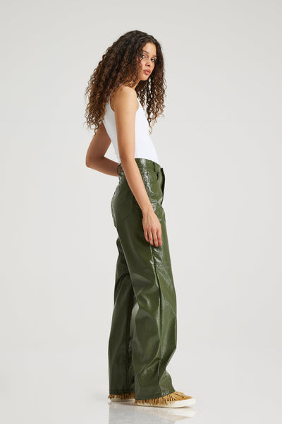 Olive Leather Pants