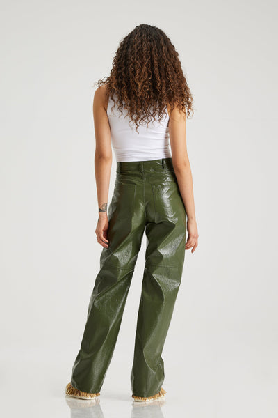 Olive Leather Pants