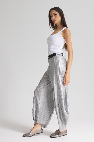 Knitted Patchwork Wide Leg In Silver