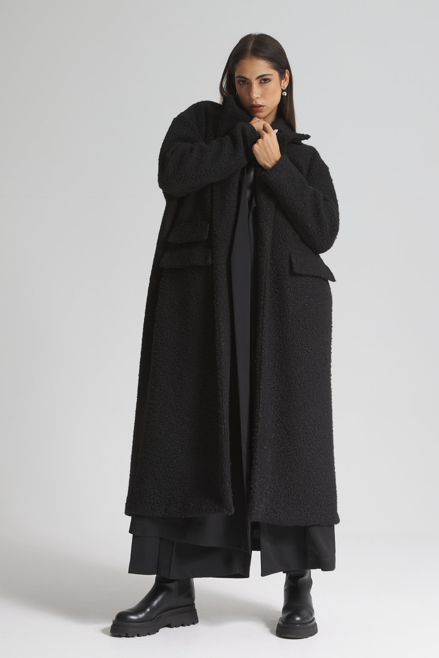 Teddy Midi Black Coat