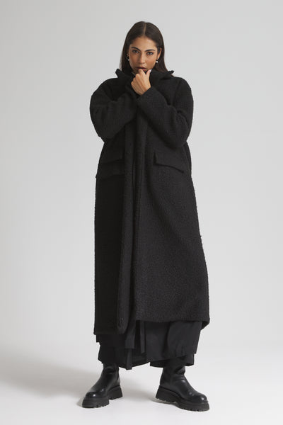 Teddy Midi Black Coat