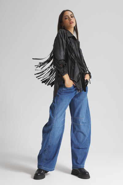 Leather Look Fringes Shirt