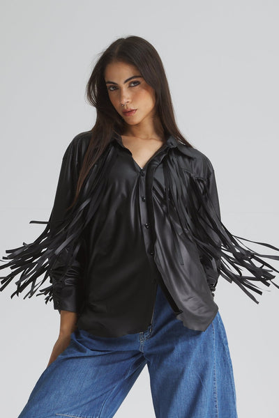 Leather Look Fringes Shirt