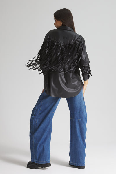 Leather Look Fringes Shirt