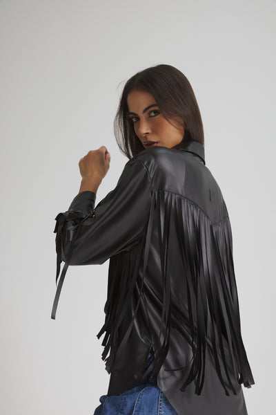 Leather Look Fringes Shirt