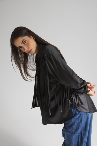 Leather Look Fringes Shirt