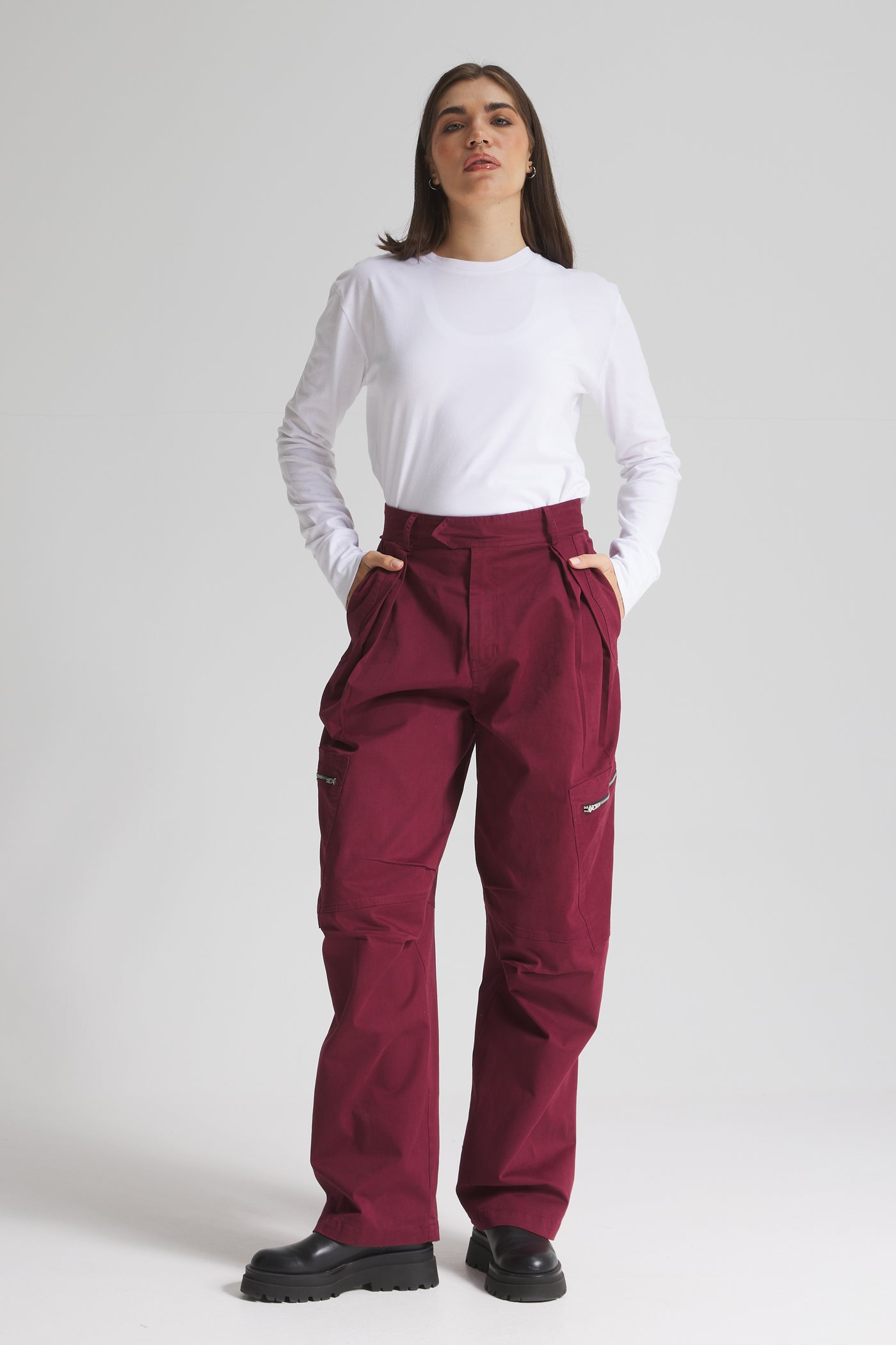 Baggy Cargo Pants In Burgundy