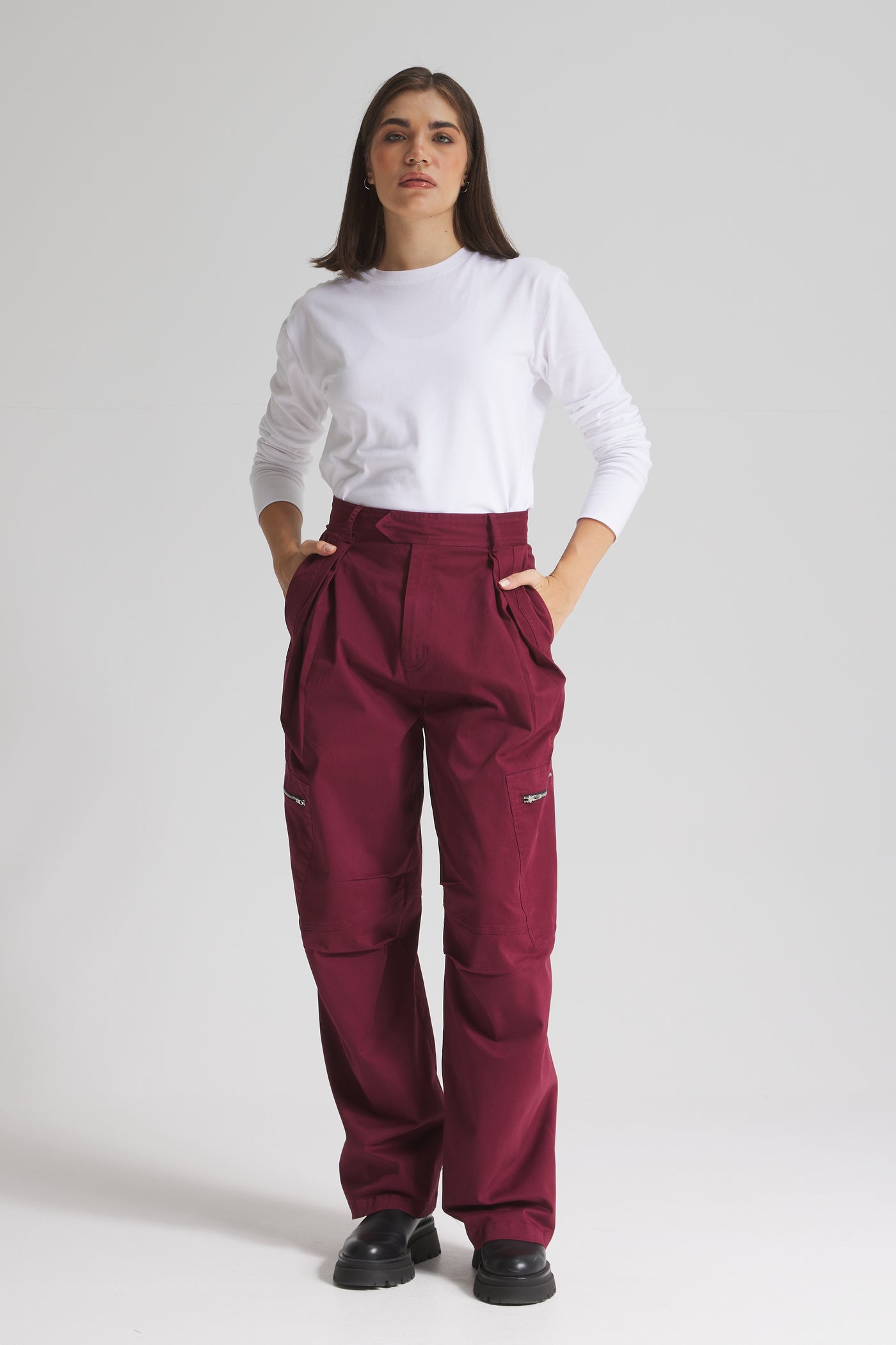 Baggy Cargo Pants In Burgundy