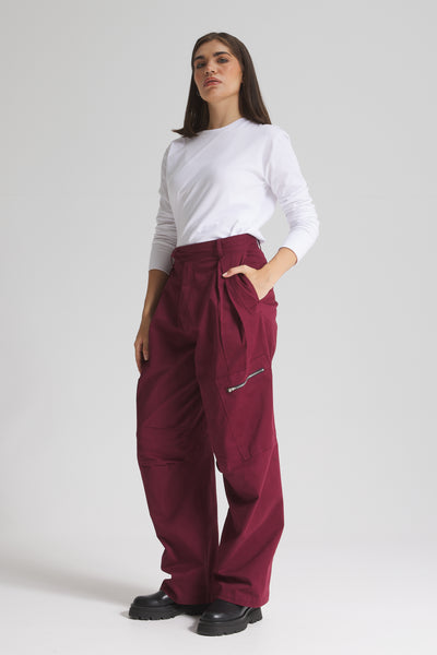 Baggy Cargo Pants In Burgundy