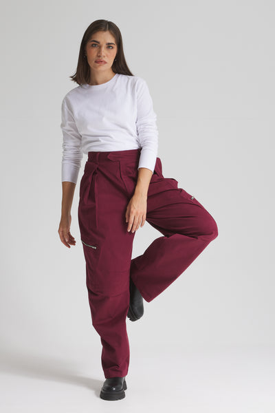 Baggy Cargo Pants In Burgundy