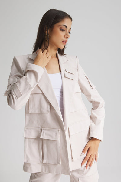 Multi Pockets Blazer In Ivory