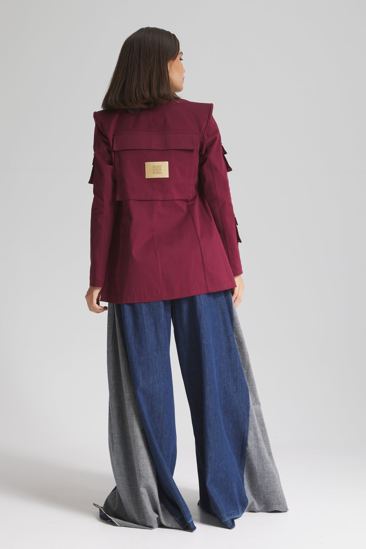 Multi Pockets Blazer In Burgundy