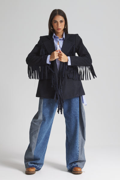 Wool Rever Fringes Blazer