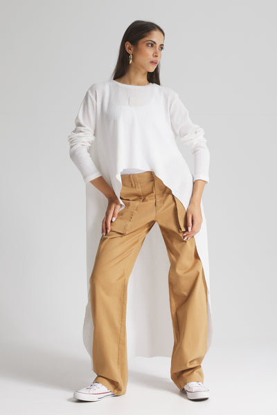 High Low Rounded Hem Top In White