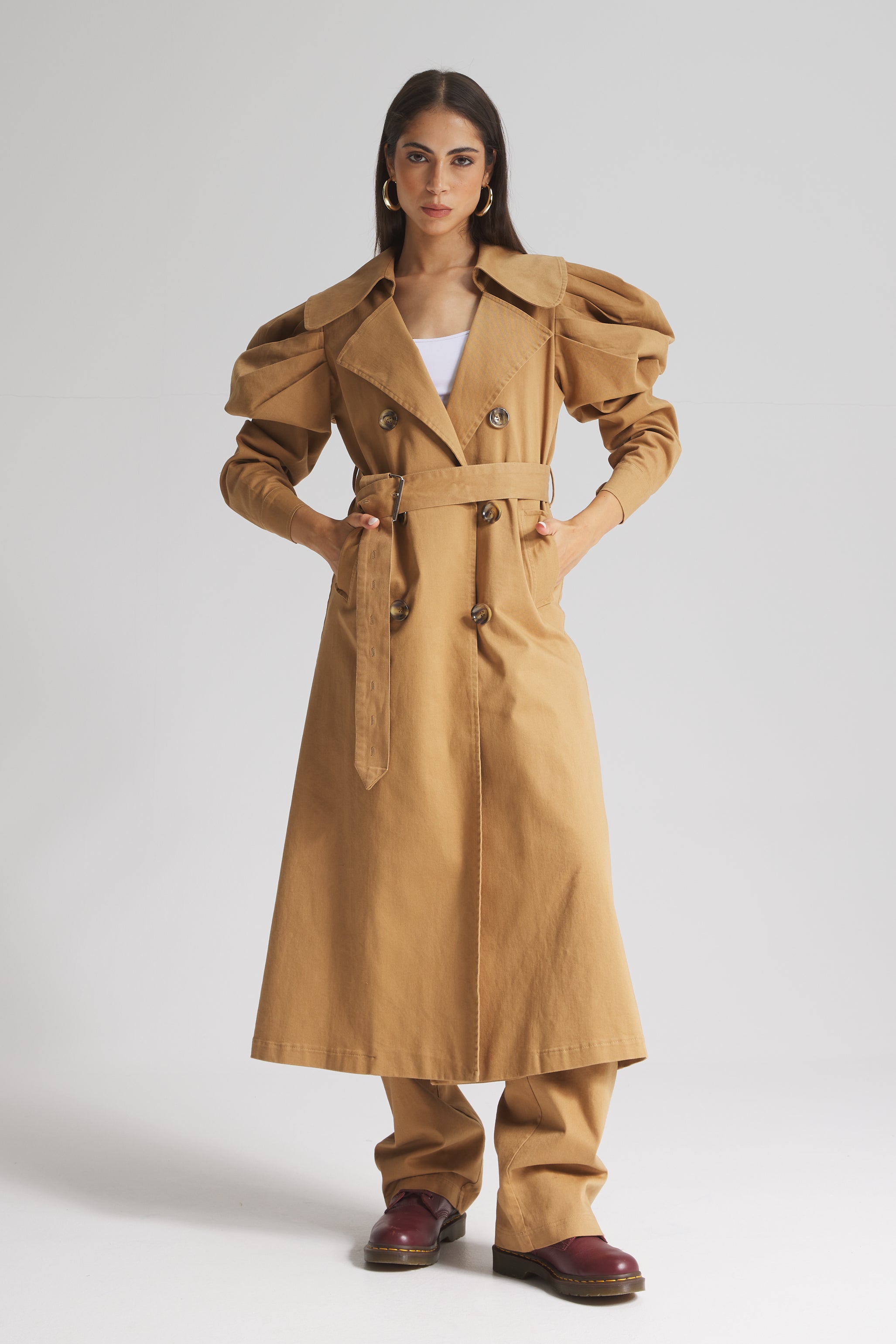 Draped Sleeves Trench Coat