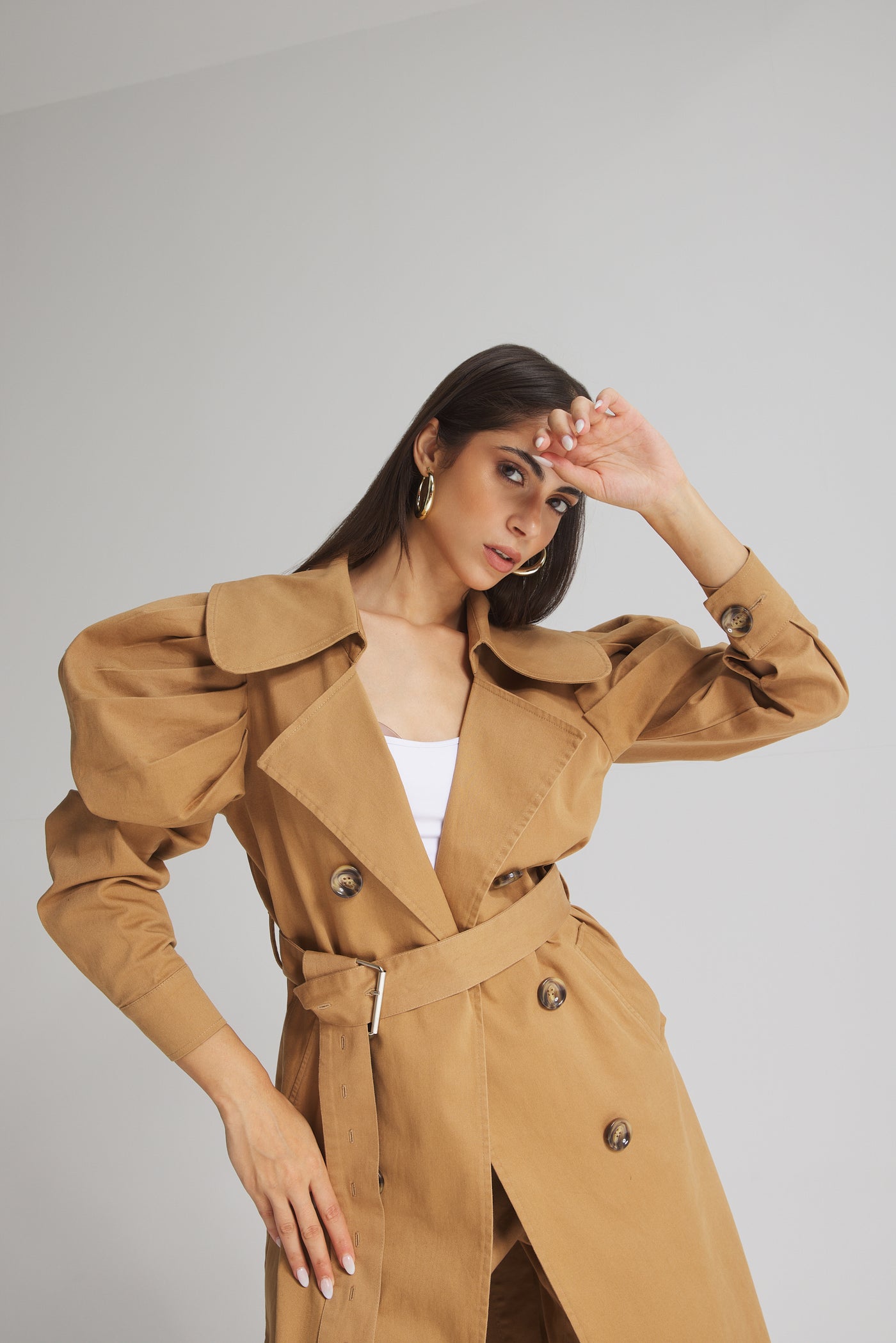 Draped Sleeves Trench Coat