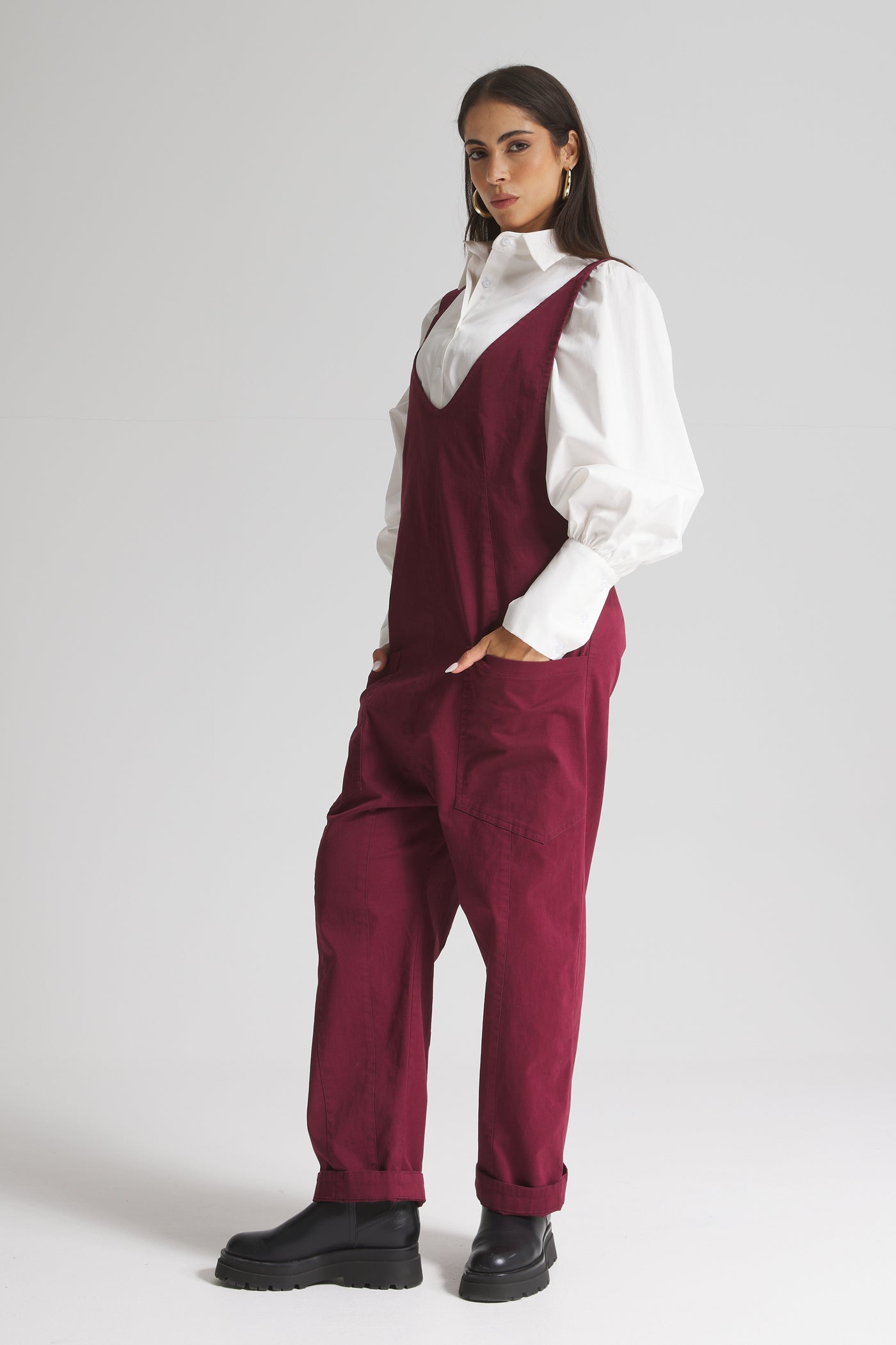 Utility Jumpsuit In Burgundy