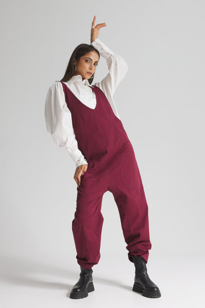 Utility Jumpsuit In Burgundy