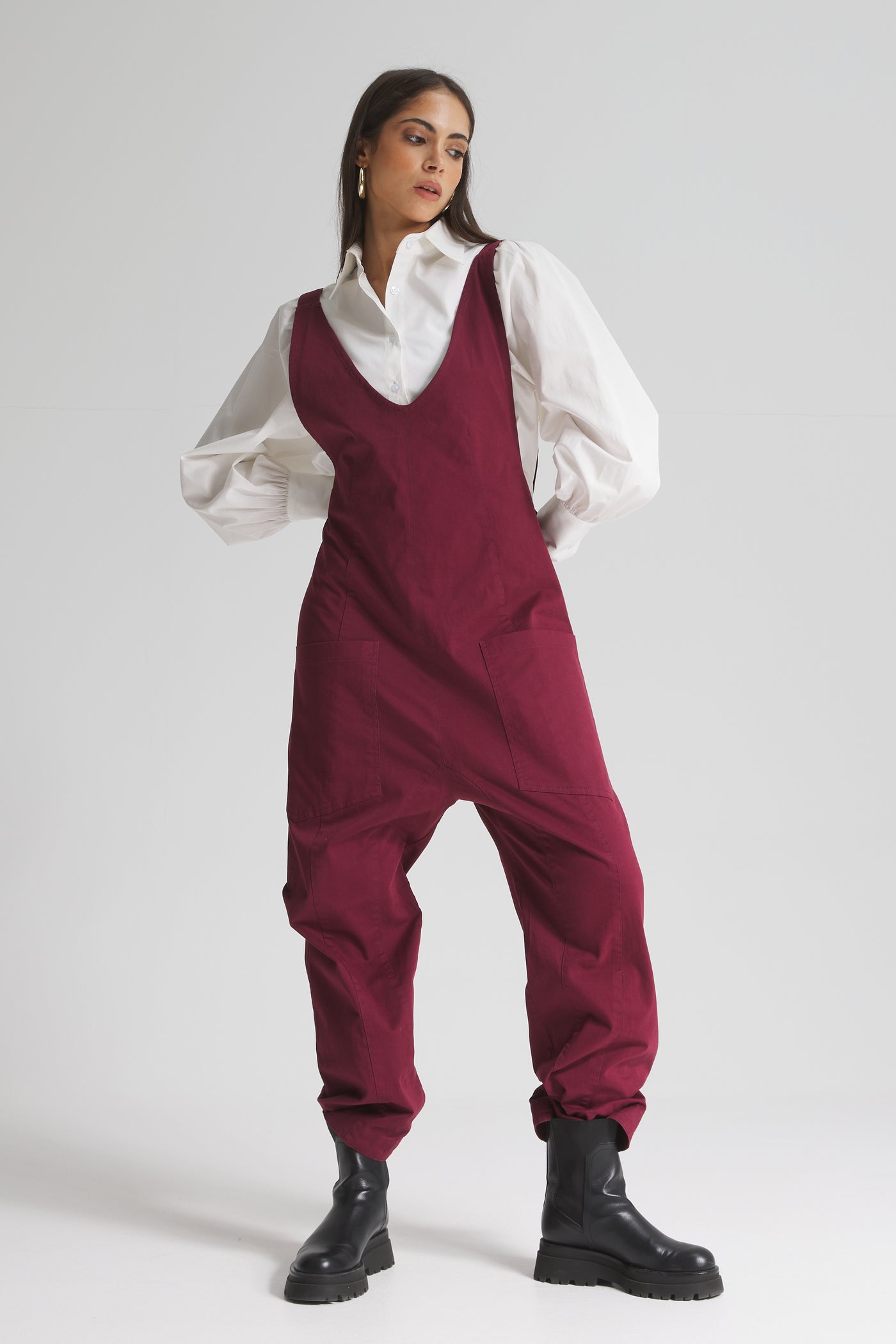 Utility Jumpsuit In Burgundy