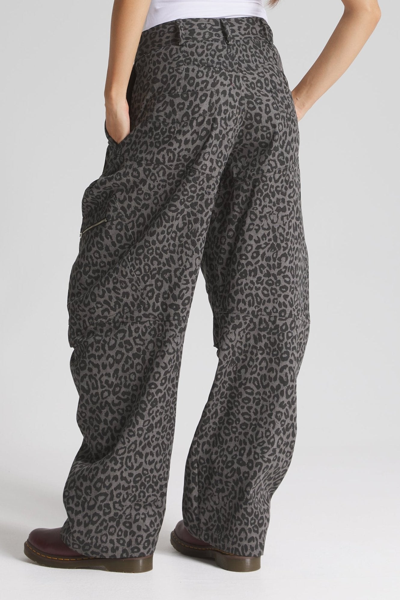 Grey Leopard Baggy Cargo Pants