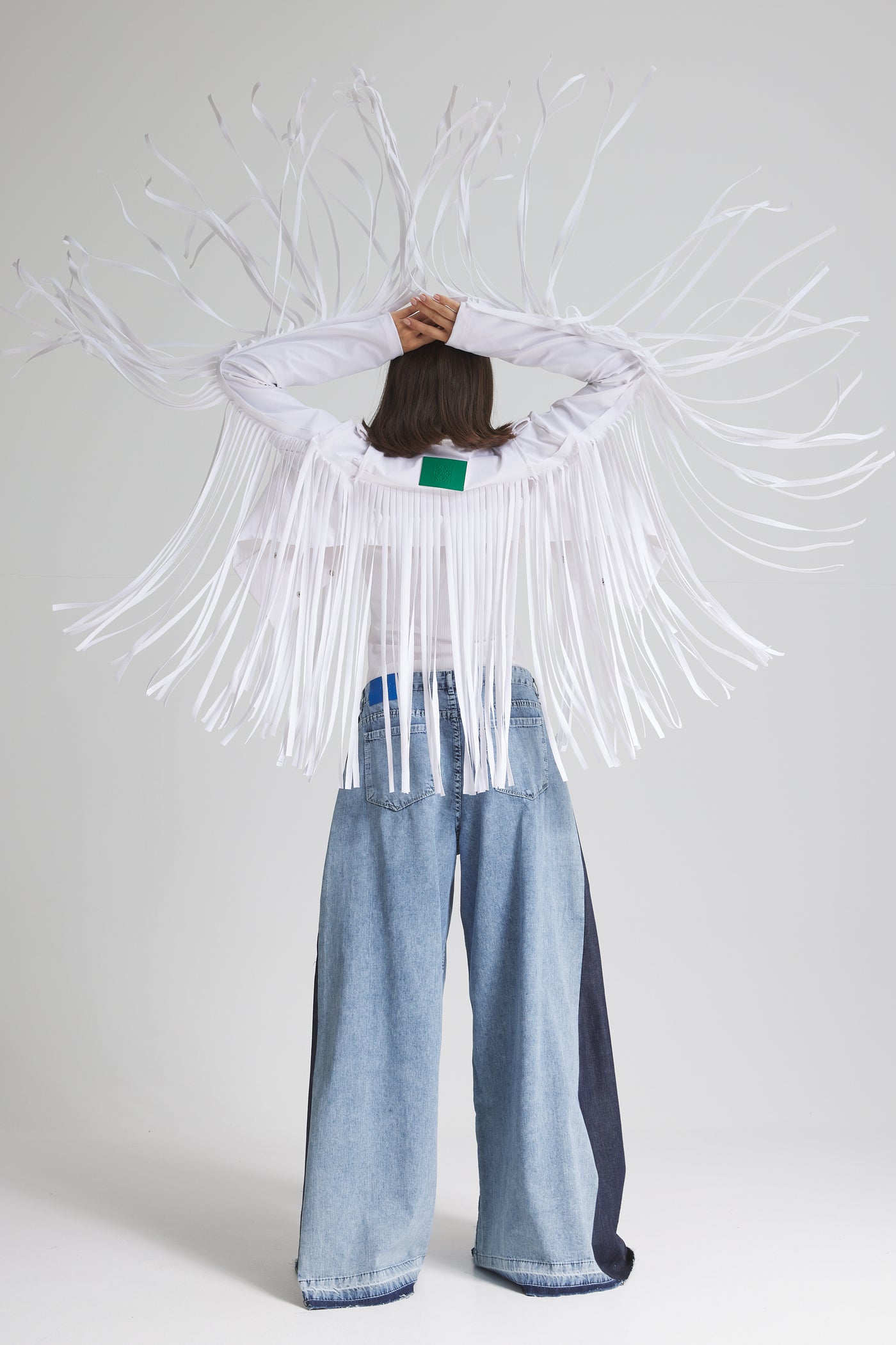 Cropped Moto Fringes White Jacket