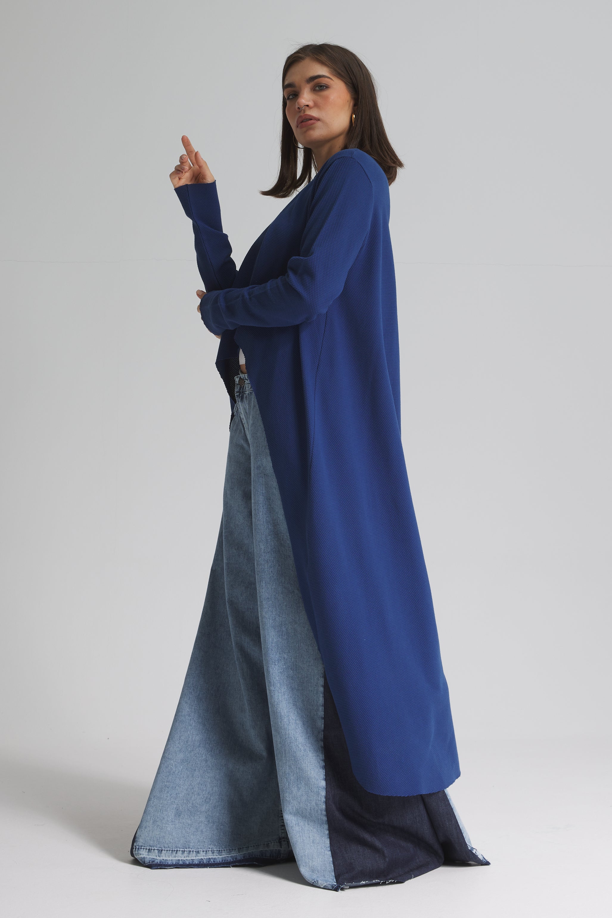 High Low Rounded Hem Top In Blue