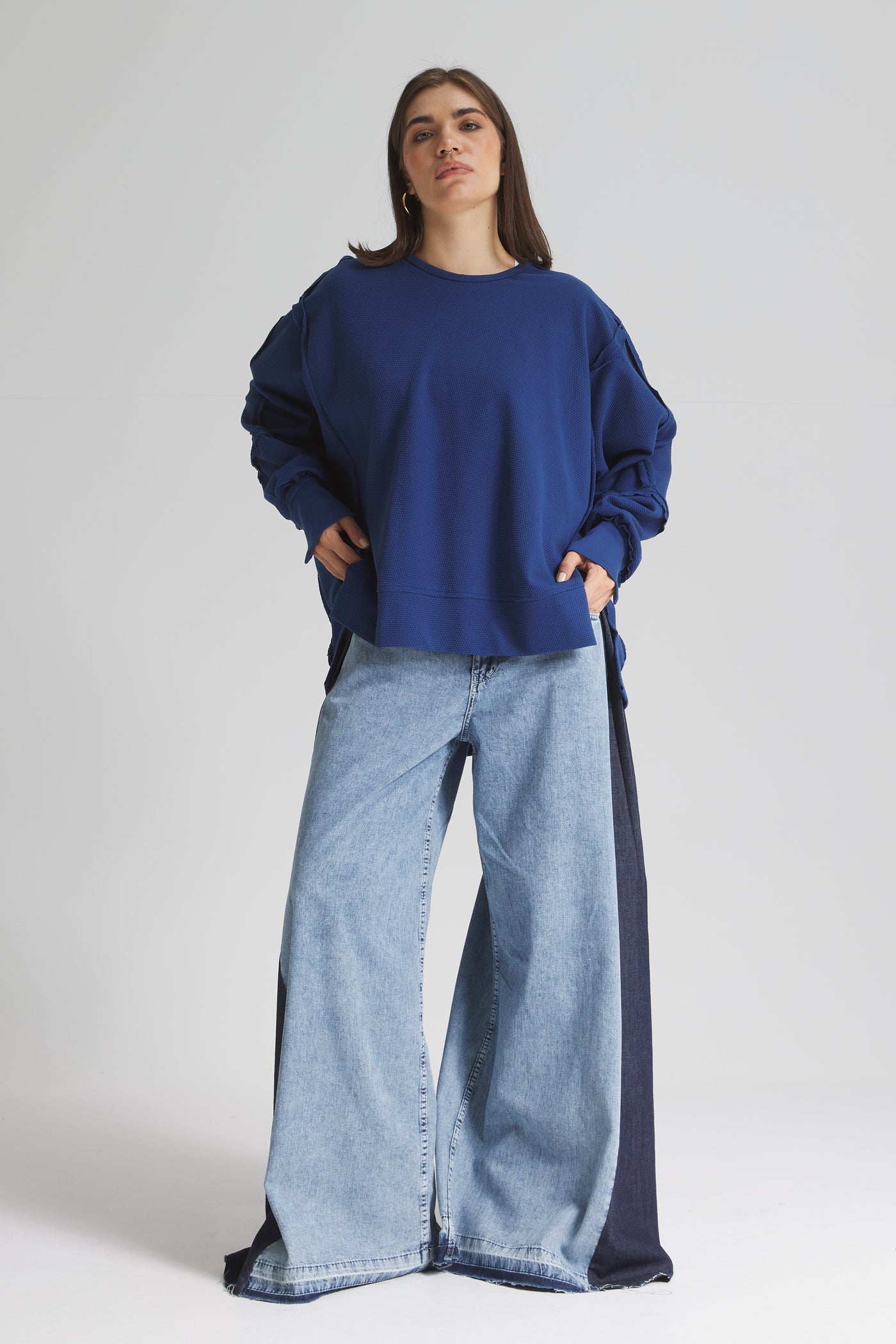 Oversize Patchwork Top In Blue