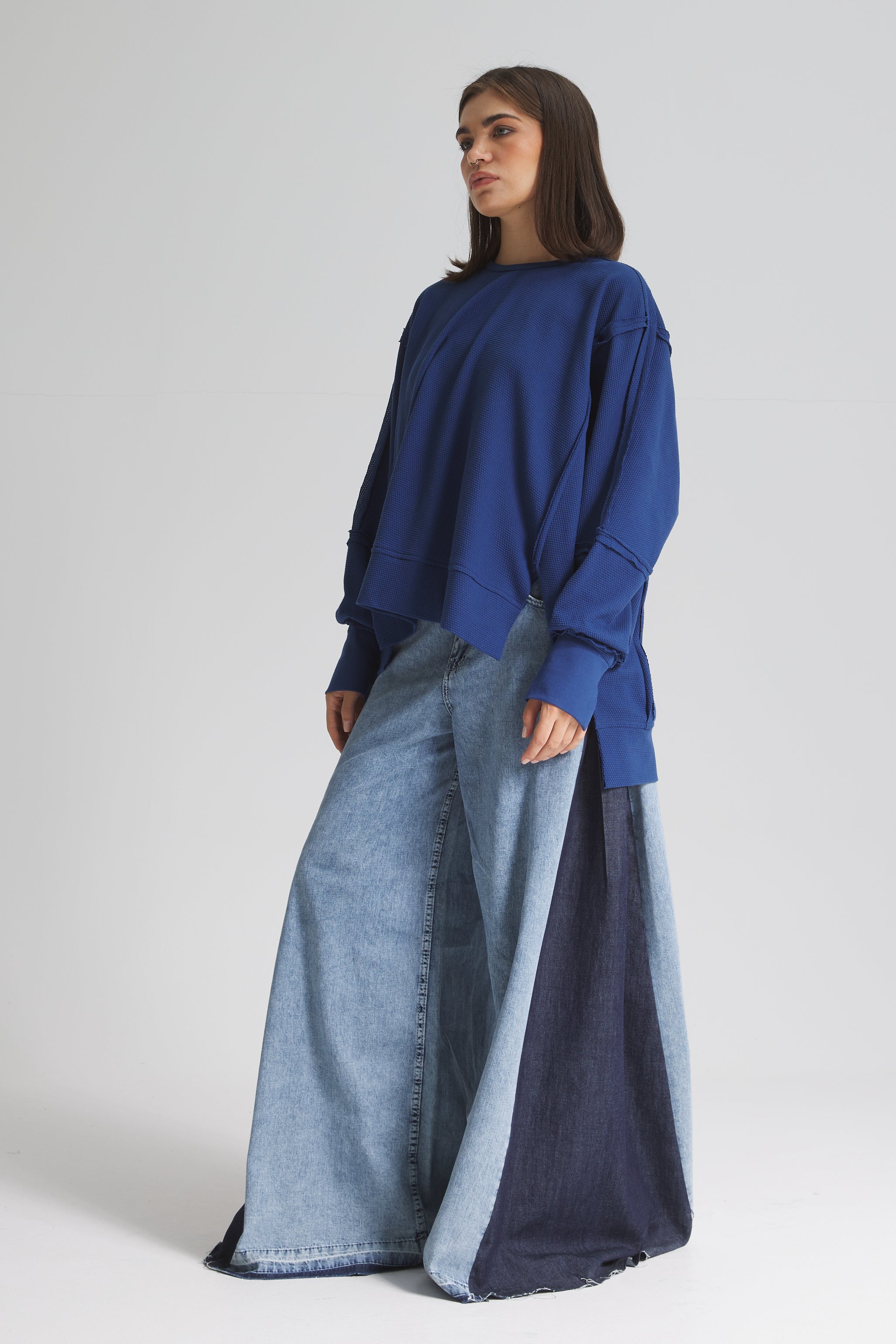 Oversize Patchwork Top In Blue